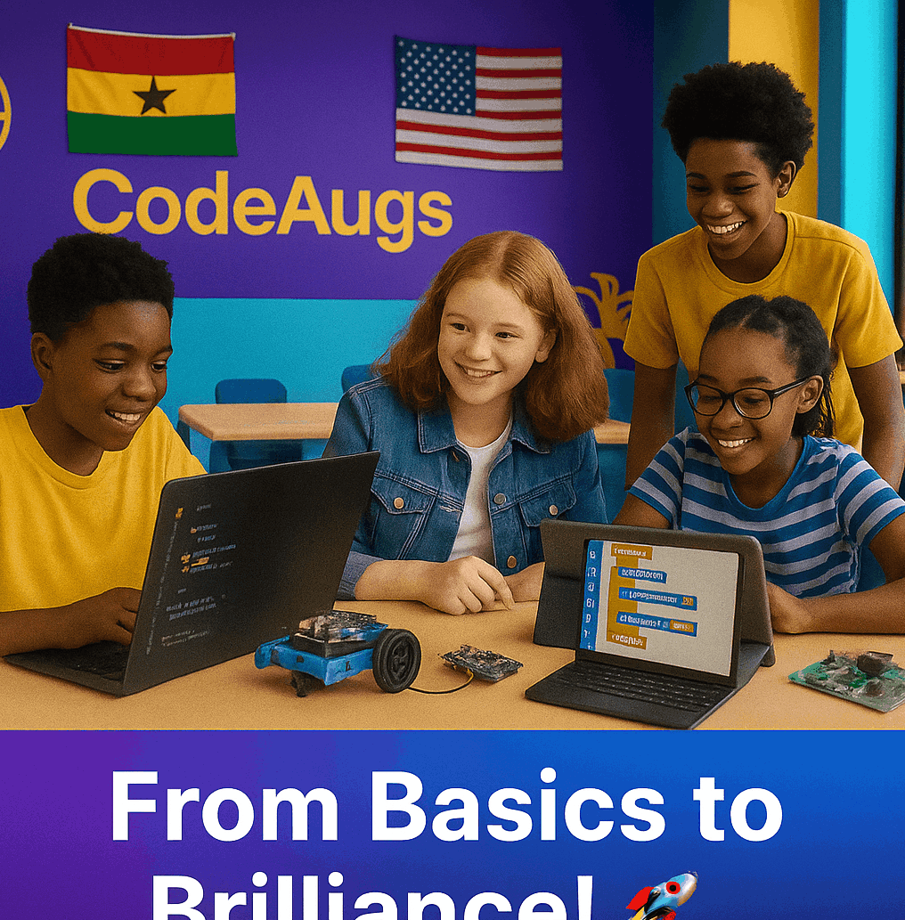 Young learners working through coding fundamentals at CodeAugs